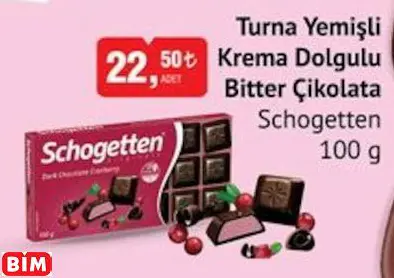 SCHOGETTEN TURNA YEMİŞLİ KREMA DOLGULU BİTTER ÇİKOLATA